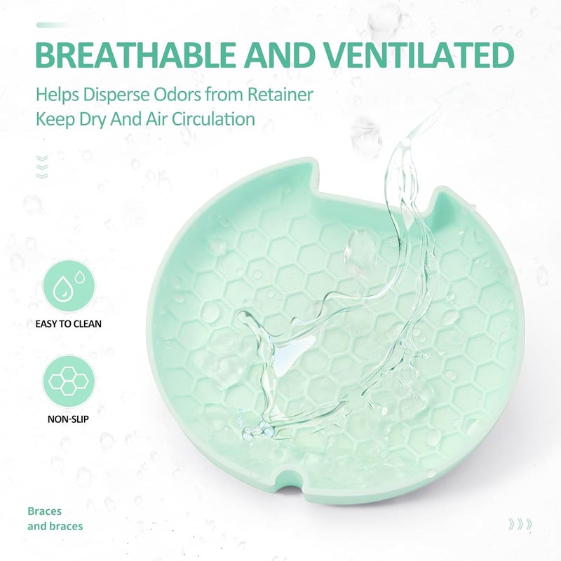 Gaboolo Store Retainer Case with Mirror and Lanyard,Slim Aligner Case with Vent Holes,Cute Dental Brace Box with Retainer Removal Tool and Brush (White Green with Lanyard) - Image 4
